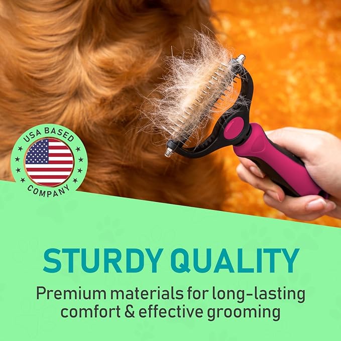 Maxpower Planet Pet Grooming Brush - Double Sided Shedding, Dematting Undercoat Rake for Dogs, Cats - Extra Wide Dog Grooming Brush, Dog Brush for Shedding, Cat Brush, Reduce Shedding by 95%, Pink