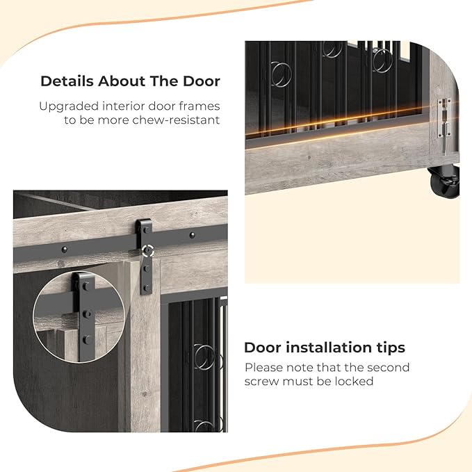 Furniture Style Dog Crate End Table with Sliding Barn Door, Indoor Dog Kennel Furniture with Removable Divider for 2 Small to Medium Pets, Grey, 39.37''W×25.2''D×28.94''H