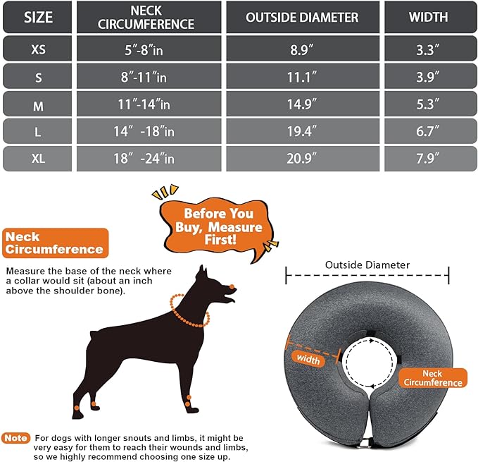 MIDOG Dog Cone Collar, Inflatable Dog Neck Donut Collar Alternative After Surgery, Soft Protective Recovery Cone for Small Medium Large Dogs and Cats Puppies - Alternative E Collar (Gray, S)