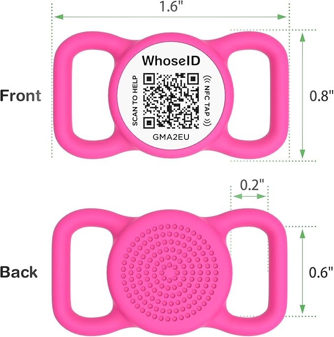 QR Code Dog Tag with NFC, Personalized Pet ID Tag, Silent Silicone Dog ID Tag, Modifiable Pet Online Profile, Multiple Emergency Contact, Scan QR Code Send Pet GPS Location Email (Small, Rose)