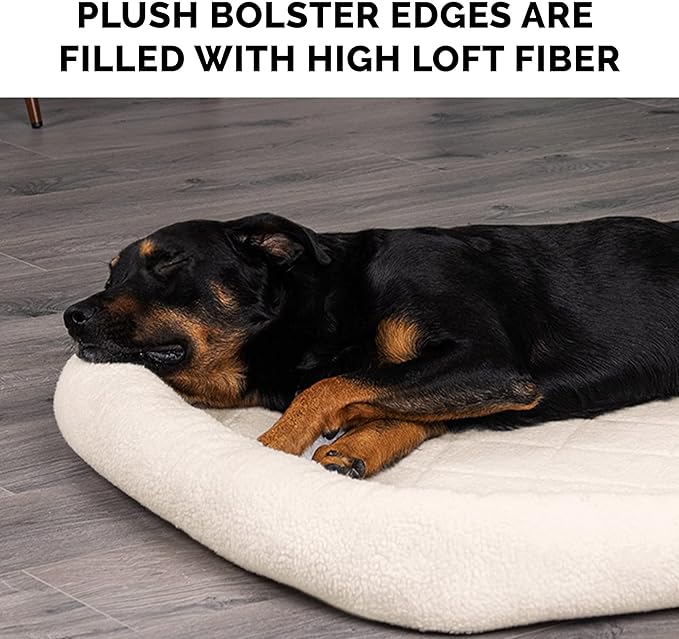 Furhaven Dog Bed for Small Dogs & Indoor Cats, 100% Washable, Sized to Fit Crates - Sherpa Fleece Bolster Crate Pad - Cream, Small