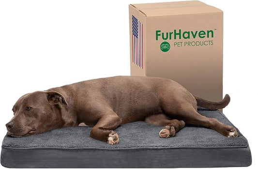 Furhaven Cooling Gel Dog Bed for Large/Medium Dogs w/ Removable Washable Cover, For Dogs Up to 55 lbs - Terry & Suede Mattress - Gray, Large