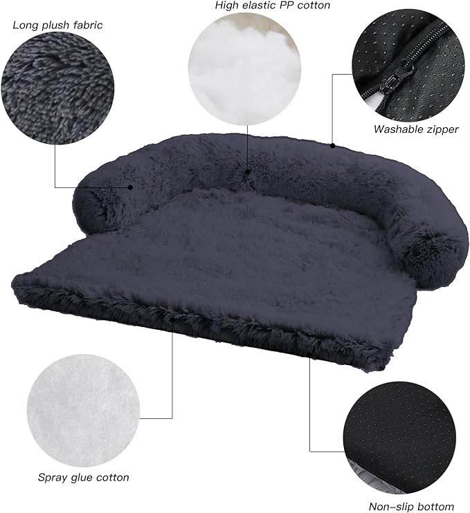 Calming Dog Bed Fluffy Plush Dog Mat for Furniture Protector with Removable Washable Cover for Large Medium Small Dogs and Cats (Small(35x31x5), Dark Grey)