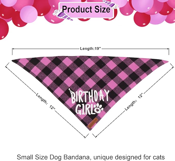 ADOGGYGO Cat Birthday Party Supplies, Birthday Girl Plaid Cat Bandana Cute Cat Bowtie, Cat Birthday Hat with Numbers, Pet Birthday Outfit for Cat Kitten (Pink)