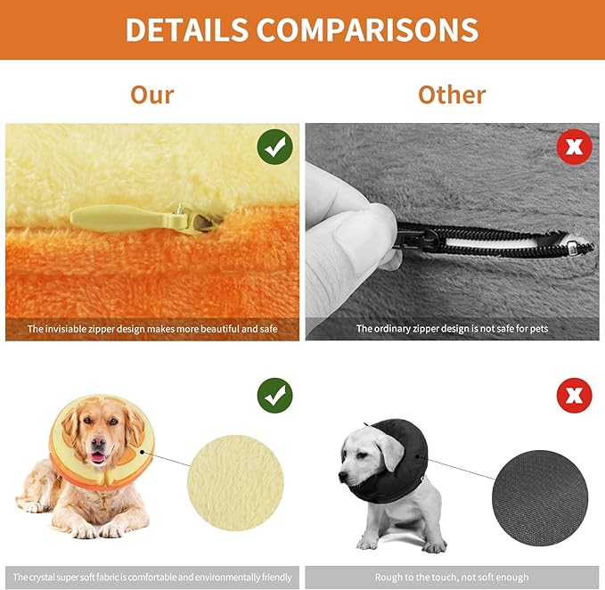 IEUUMLER Inflatable Recovery Dog Collar, Protective Donut Cone, Adjustable Soft Collar for Dog and Cat After Surgery Prevent from Biting & Scratching EU002 (M (Neck:7.9"-11"), Orange)