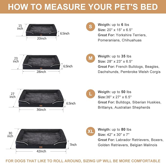 WNPETHOME Waterproof Dog Beds for Medium Dogs, Orthopedic Medium Dog Bed with Sides, Big Dog Couch Bed with Washable Removable Cover, Pet Bed Sofa with Non-Slip Bottom for Sleeping Black