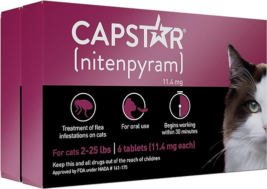 CAPSTAR (nitenpyram) Oral Flea Treatment for Cats, Fast Acting Tablets Start Killing Fleas in 30 Minutes, Cats 2-25 lbs, 12 Doses