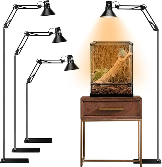 Reptile Heat lamp Reptile Light Fixture, Tall Heat Lamp Stand Reptile Lamp Stand with Lampshade Height Range from 15.7inch to 74.3inch with 360°Adjustable Swing Arm