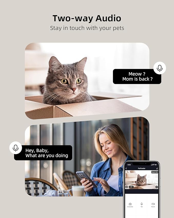 Automatic Cat Feeder with Camera, 1080P HD Video Cat Food Dispenser with Stainless Steel Bowls WiFi Automatic Pet Feeder with 2 Way Audio,Smart App Control