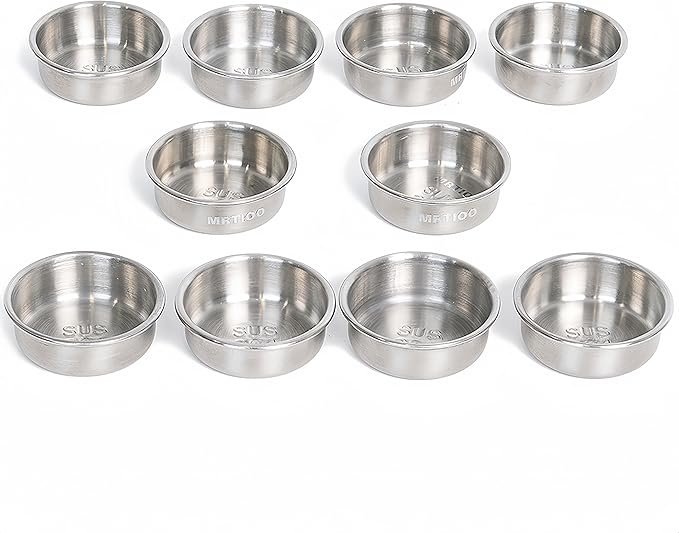 0.5oz Feeding Cups 10pcs, Stainless Steel 304 SUS Metal, Reptile Food Bowls and Water Dish, for Crested Gecko, Lizard Or Other Small Pet Feeder Ledge Accessories Supplies