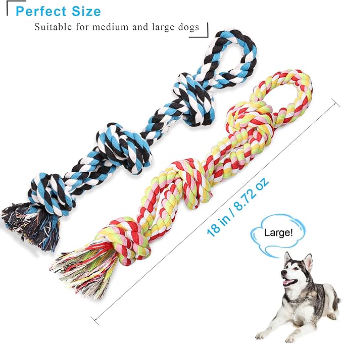 UPSKY Dog Rope Toys Dog Grinding Teeth 2 Nearly Indestructible Dog Toys, Rope Toy for Large Dogs, Dental Cleaning Chew Toys, Dog Tug Toy for Boredom, Dog Rope Toy for Aggressive Chewers (2 Packs)