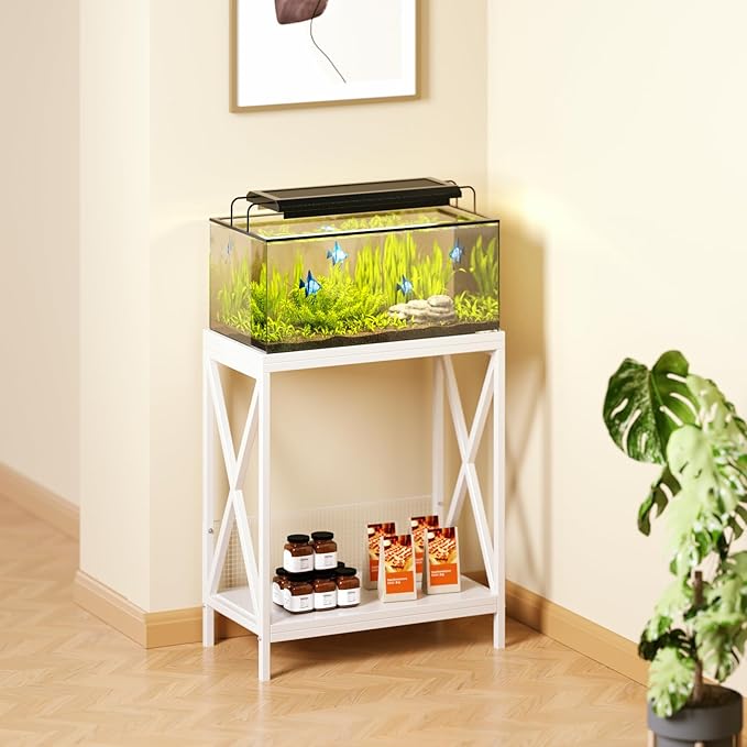 Fish Tank Stand, 10-20 Gallon Aquarium Stand Metal Frame for Fish Tank Accessories Storage, 2-tier Fish Tank Rack Shelf for Home Office, 24" L x 13" W x 28" H