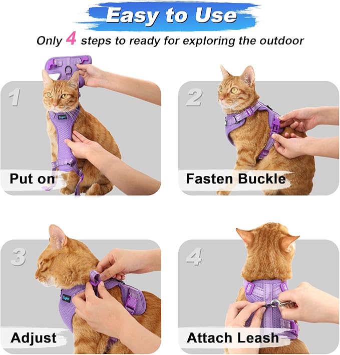 Supet Cat Harness and Leash Set for Small to Large Cats Adjustable Cat Vest Harness with Reflective Trim Universal Cat Leash and Harness for Cats/Puppies Outdoor Walking