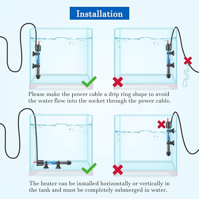 Hitop 25W/50W/100W/300W Adjustable Aquarium Heater, Submersible Glass Water Heater for 5 – 70 Gallon Fish Tank (100W)