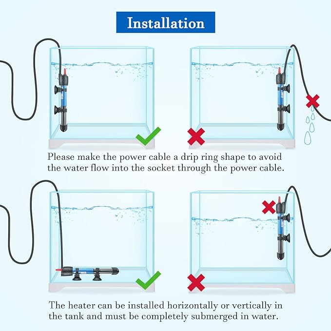 Hitop 25W/50W/100W/300W Adjustable Aquarium Heater, Submersible Glass Water Heater for 5 – 70 Gallon Fish Tank (50W)