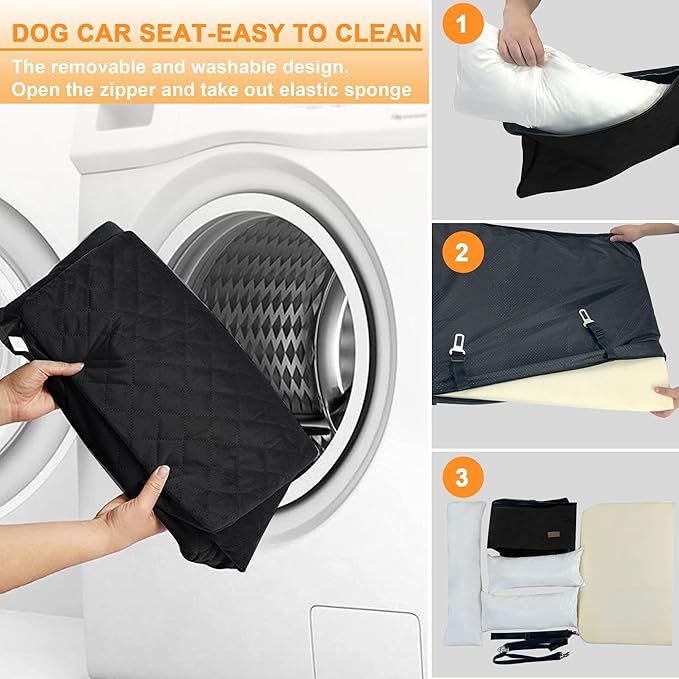 Dog Car Seat Pet Booster Car Seat for Mid/Large Dogs, Dog Car Seat is Safe and Comfortable, and can be Disassembled for Easy Cleaning, Comfy Ultra Soft Car Travel Bed (Black Soft Medium Dog Car Seat)