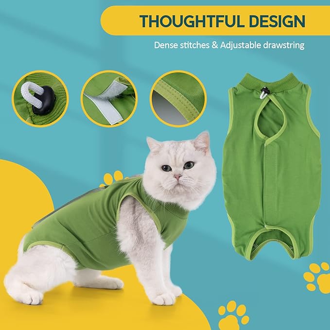 Avont Cat Recovery Suit - Kitten Onesie for Cats After Surgery, Cone of Shame Alternative Surgical Spay Suit for Female Cat, Post-Surgery or Skin Diseases Protection -Green(S)