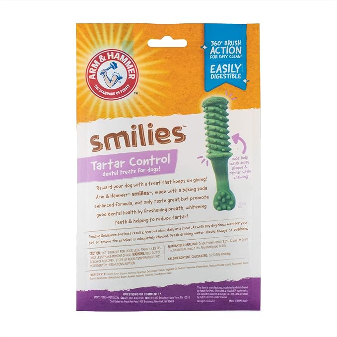 Arm & Hammer for Pets Smilies Dental Chews for Dogs | Dental Chews Fight Bad Dog Breath, Plaque & Tartar Without Brushing | Fresh Mint Flavor, 8 Pieces Dog Dental Treats, 4 Pack