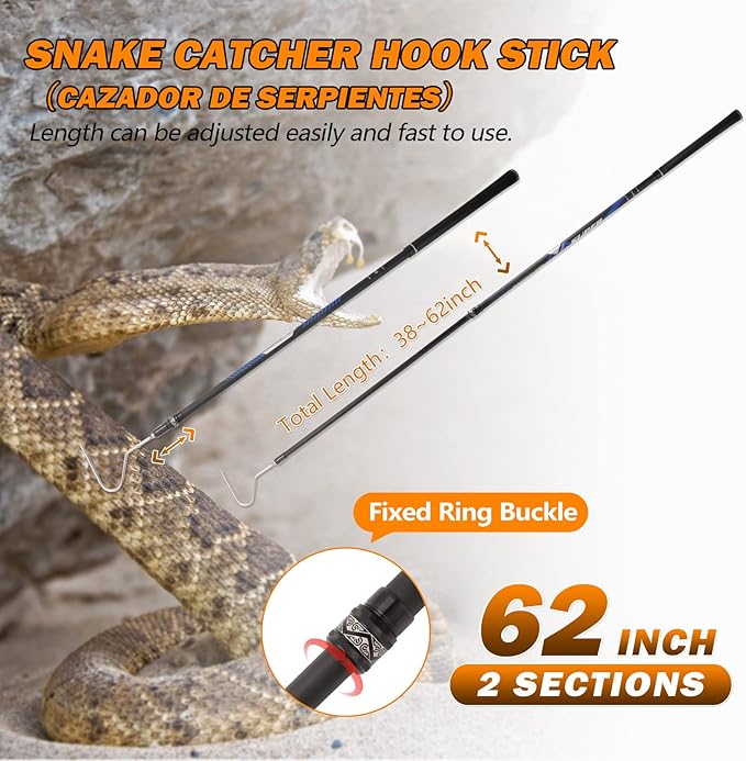 60 inch Snake Hook Catcher Stick Tongs Grabber Handling Tool Kit for Rattlesnakes Python Copperhead Removal Catching （ 2 Sections ）