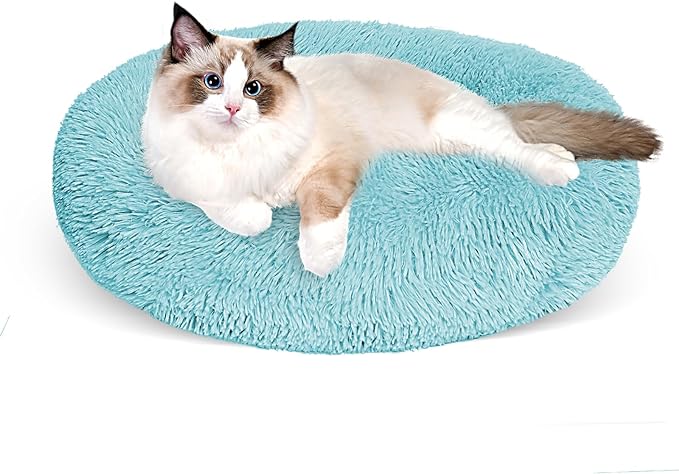 Cat Bed for Indoor Cats,24 Inch Cat Bed & Dog Bed Machine Washable, Fluffy Round Pet Bed Non-Slip, Calming Soft Plush Donut Cuddler Cushion Self Warming for Puppy and Kitten