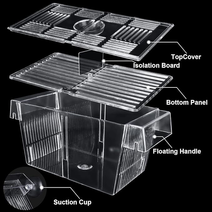 4PCS Fish Breeder Box for Fish Tank, Acrylic Aquarium Fish Isolation Breeding Box with Suction Cups Acclimation Hatchery Incubator for Baby Fishes Guppy Shrimp Clownfish Betta, Medium Size