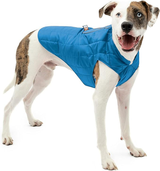 Kurgo Dog Jacket | Reversible Winter Coat for Dogs | Fleece Vest for Pets | Reflective | Wear with Harness | Water Resistant Loft Jacket | For Small Medium Large Pets (Blue/Orange, Large) (K01849)