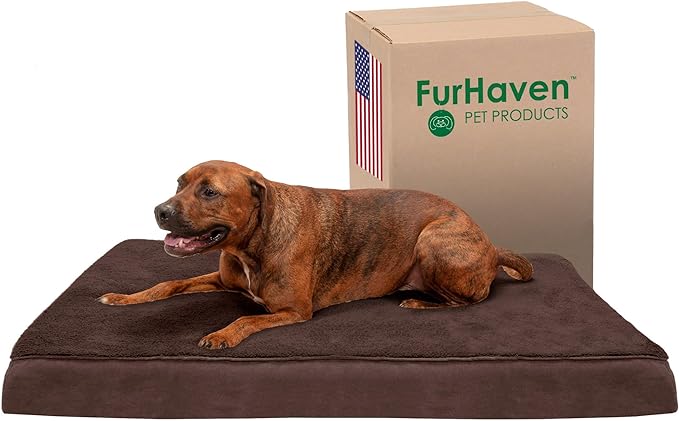 Furhaven Cooling Gel Dog Bed for Large Dogs w/ Removable Washable Cover, For Dogs Up to 95 lbs - Terry & Suede Mattress - Espresso, Jumbo/XXL