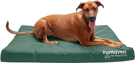 Furhaven Water-Resistant Orthopedic Dog Bed for Large Dogs w/ Removable Washable Cover, For Dogs Up to 95 lbs - Indoor/Outdoor Logo Print Oxford Polycanvas Mattress - Forest, Jumbo/XL