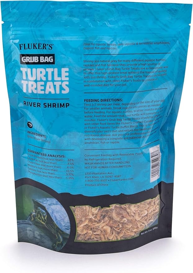 Fluker's Grub Bag Turtle Treats, High Protein Freeze Dried River Shrimp, For Aquatic Turtles, Amphibians, and Reptiles, 6 oz