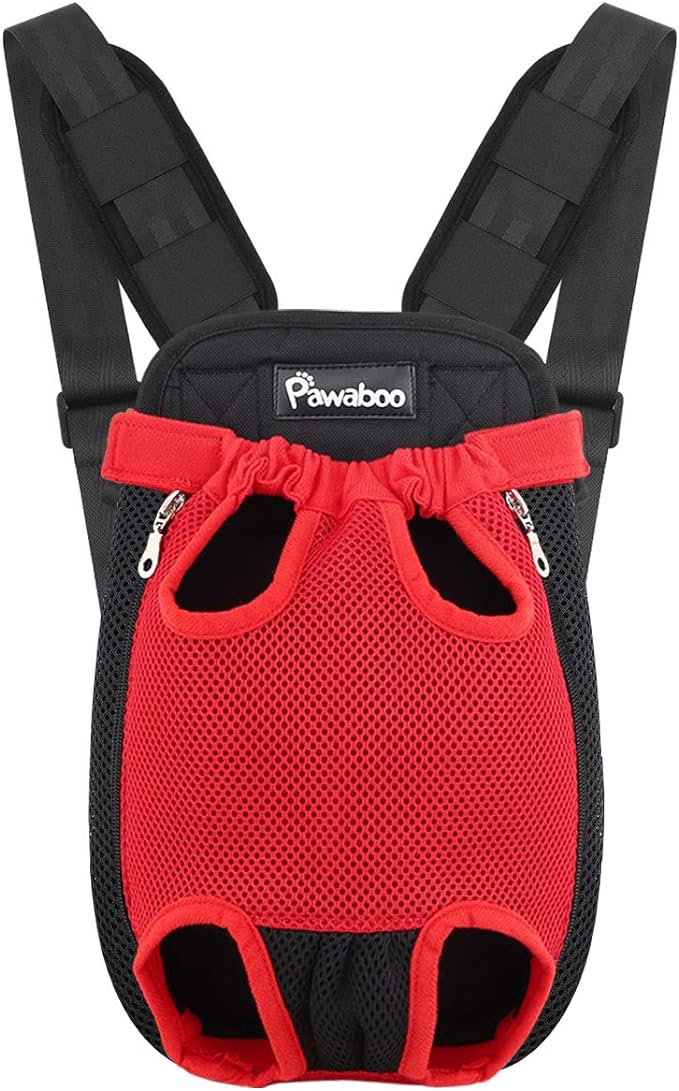 Pawaboo Pet Carrier Backpack, Adjustable Pet Front Cat Dog Carrier Backpack Travel Bag, Legs Out, Easy-Fit for Traveling Hiking Camping for Small Medium Dogs Cats Puppies, Medium, RED