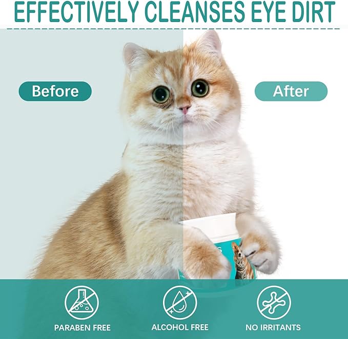 Pet Eyes Wipes for Dogs & Cats, Soft Gentle Tear Stain Remover Wipes, Non-Irritant Presoaked Eye Wash Pads, Natural Unscented Pet Eye Wipes for Remove Tear Stain, Eye Debris, Discharge, 100 Counts