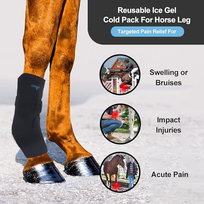 NEWGO Horse Ice Pack Reusable Horse Leg Wrap for Injury, Cooling Horse Knee Wrap Full Coverage Leg Ice Boot Cold Pack 1 Wrap with 2 Gel Packs for Knee, Legs, Boots, and Hooves