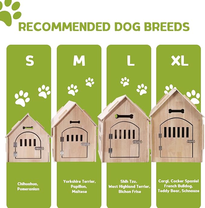 Dog House Indoor with Door for Small Medium Dogs, Small Dog House Breathable Weatherproof, Easy Assemble Solid Wood Dog House with Air Vents and Elevated Floor(22.24" W x 31.1" D x 29.72" H)
