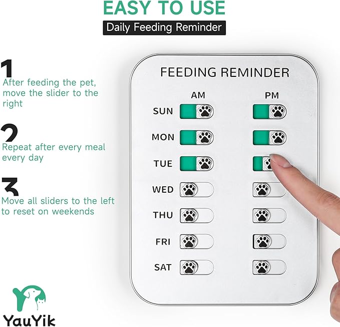 Dog Feeding Reminder, Magnetic OR Double Sided Adhesive Application, AM/PM Daily Chart Signs, Helps You Track Pets Feeding & Medication, Easy to Use on Fridge, Wall, Food Storage Bin (Silver)