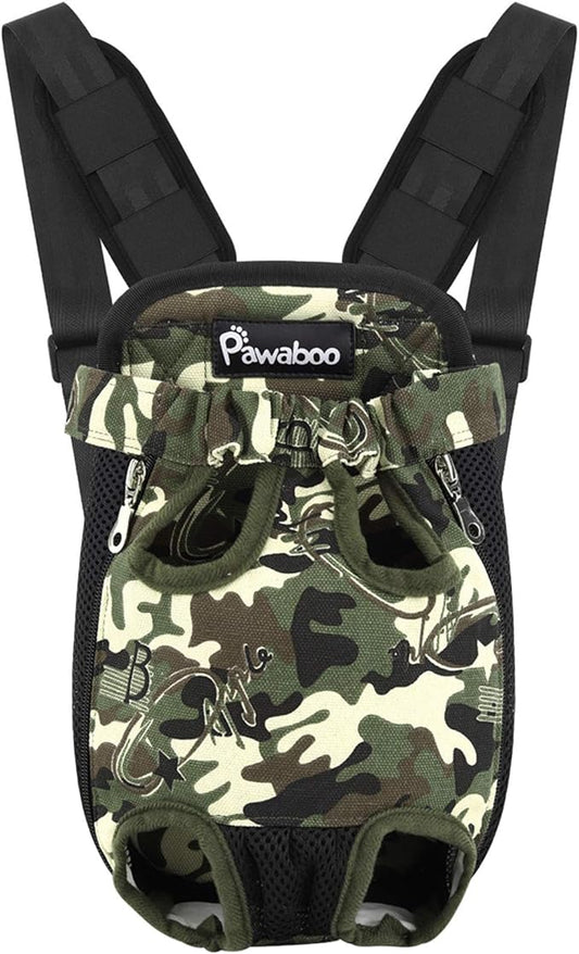 Pawaboo Pet Carrier Backpack, Adjustable Pet Front Cat Dog Carrier Backpack Travel Bag, Legs Out, Easy-Fit for Traveling Hiking Camping for Small Medium Dogs Cats Puppies, XL, Deep Camouflage Black