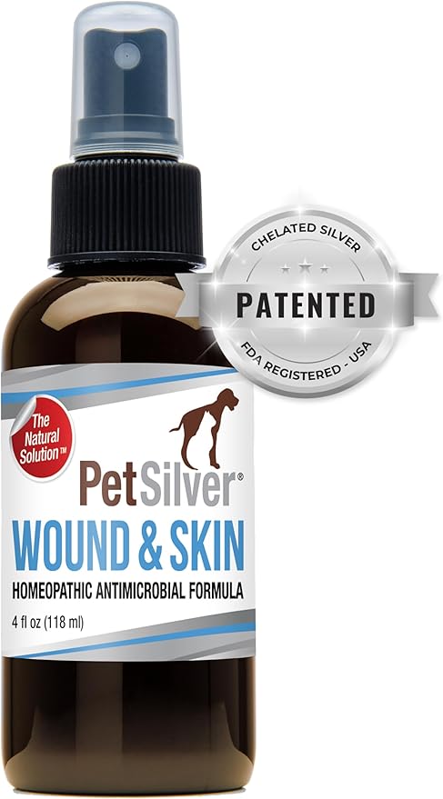 PetSilver Wound & Skin Spray with Patented Chelated Silver, Allergy Relief for Dogs Itching, Hot Spot Treatment for Dogs, Cat and Dog Wound Care, Natural Skin Soother for Dogs, USA, 4 fl. oz.