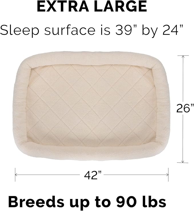 Furhaven Dog Bed for Large Dogs, 100% Washable, Sized to Fit Crates - Sherpa Fleece Bolster Crate Pad - Cream, Extra Large/XL