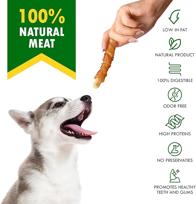 Biscuits Sticks Dog Treats Chicken Wrapped Human Grade Meat - Natural Dried Snacks Rawhide - Free & Grain Free Long Lasting Chews for Large & Small Dogs - Best for Training & Healthy Teeth