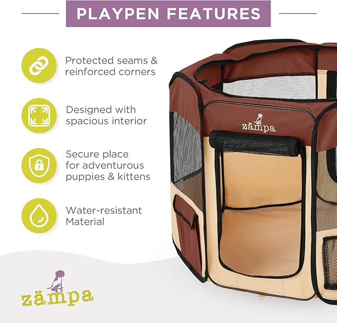 Zampa Puppy Playpen Small 36"x36"x24" Portable Pop Up Playpen for Dog and Cat, Foldable | Indoor/Outdoor Kitten Pen & Travel Pet Carrier + Carrying Case.