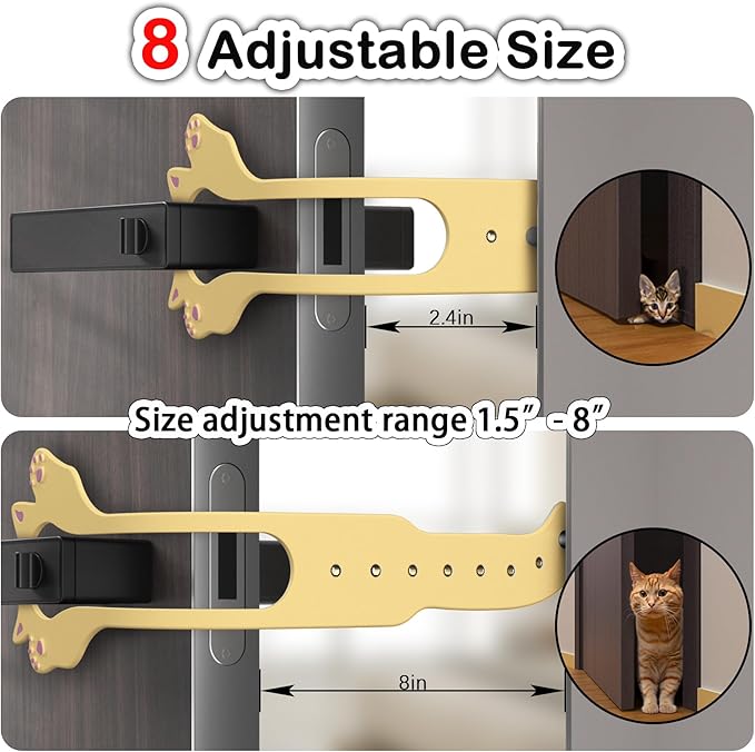 Cat Door Latch Holder,【8 Adjustable Sizes】 Stronger Flex Cat Door Stopper, Keep Door Open 1.5" to 8", Let's Cats in and Keeps Dogs Out of Litter & Food, No Tool Required & No Wall Damage