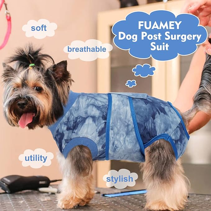 FUAMEY Recovery Suit for Dogs After Surgery,Soft Breathable Dog Bodysuit E-Collar & Cone Alternative Surgical Suit,Male Female Dog Neuter Spay Suits Anti Licking Wounds Onesie Blue Tie Dye L