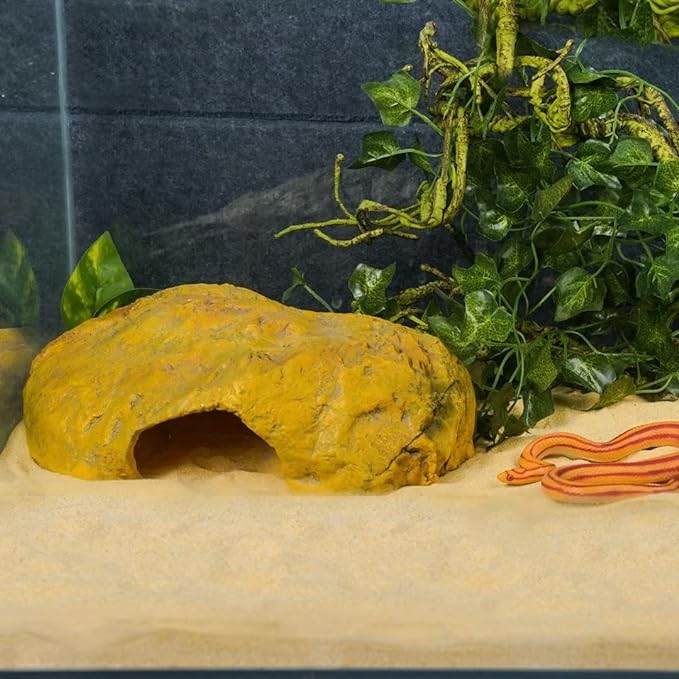 Reptile Hide Snake Cave Large Simulation Stone Resin Hideout Leopard Gecko Lizard Tank Accessories Bearded Dragon Habitat Terrarium Decoration Rock for Spider Frog Amphibian