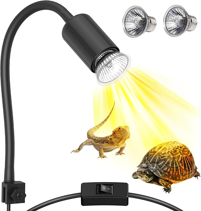 Reptile Heat Lamp, 360° Rotatable UVA/UVB Light Lamp with 2 Pack Basking Bulbs (25W + 35W), Suitable for Bearded Dragon, Reptiles, Turtle, Lizard, Snake (Black)