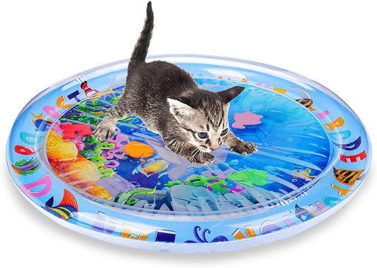 Palksky Cat Water Mat for Cats, Upgraded-Thicken Unbreakable Cat Splash Play Mat, Cat Water Play Mat for Indoor Cats, Interactive Cat Toys for Self Play