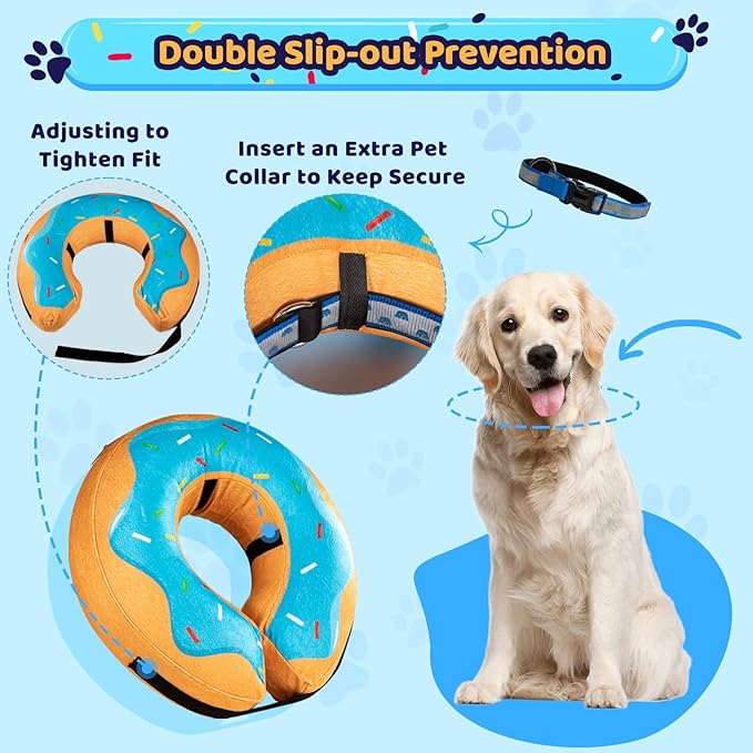 Grand Line Donut Inflatable Collar for Dogs and Cats, Soft Recovery Dog Cone After Surgery, Protective Pet Neck Cone for Small, Medium, Large Dogs, Not Block Vision (Blue, L)