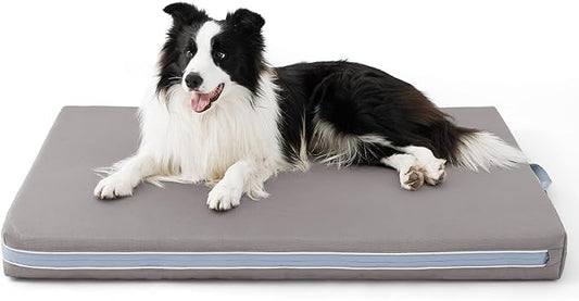 Bedsure Outdoor Waterproof Dog Bed with Heavy Duty Cover, Orthopedic Foam Supportive Dog Beds, Washable Dog Mat with Removable Cover for Large Dogs (36"x27", Grey)