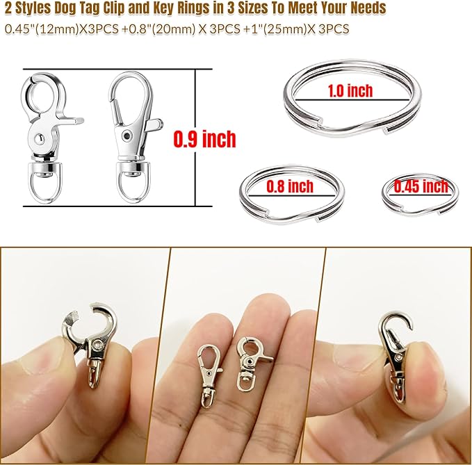 0.9 inch Mini Dog Tag Clips for Collar, Replaceable Dog ID Name Tag Ring Clip Dog Tag Attachment Clip Pet tag Quick Clip Clips Rings for Pet Collar Key Ring Clips Accessories 15 Pcs (6 Sets)