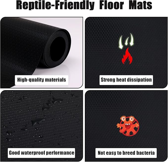 Large Reptile Carpet, Non-Adhesive Reptile Terrarium Bedding Substrate Liner Reptile Terrarium Mat Reptile Terrarium Carpet Mat for Reptile Tank Bearded Dragon Iguana Turtle Snakes (Black)