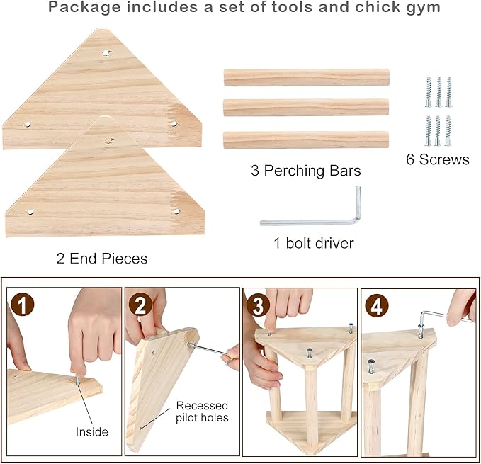 Chicken Perch Strong Pine Wooden Chick Jungle Gym Roosting Bar, Chick Perch Toys for Coop and Brooder for Large Bird Baby Chicks Parrot (Small)