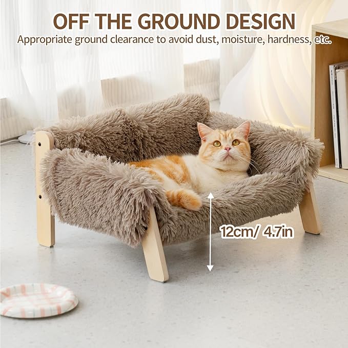 MEWOOFUN Cat Couch Bed, Pet Sofa for Indoor Cats Wooden Indoor Pet Furniture Elevated Cat Beds with Removable Mattress Cover Suitable for Kitty, Puppy or Small Animal